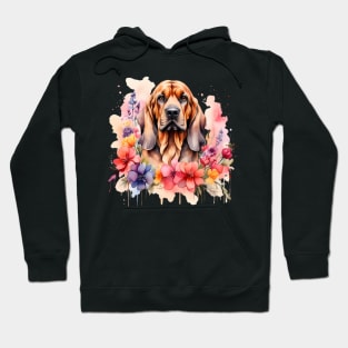 A bloodhound decorated with beautiful watercolor flowers Hoodie